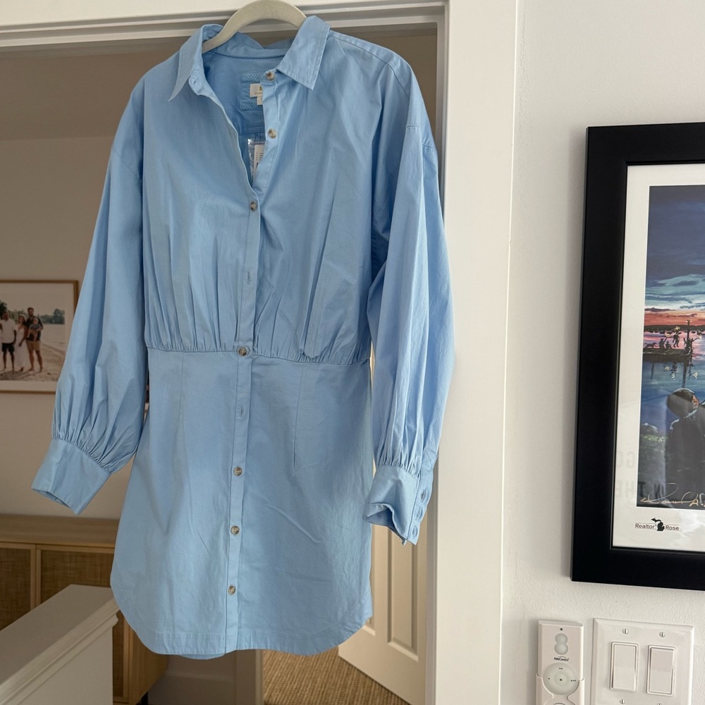 Maeve Long-Sleeve Poplin Mini Shirt Dress, NWT, size small